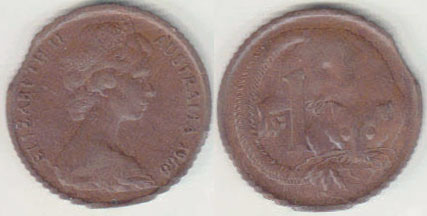 1966 Australia 1 Cent (double bitten flan) A005606